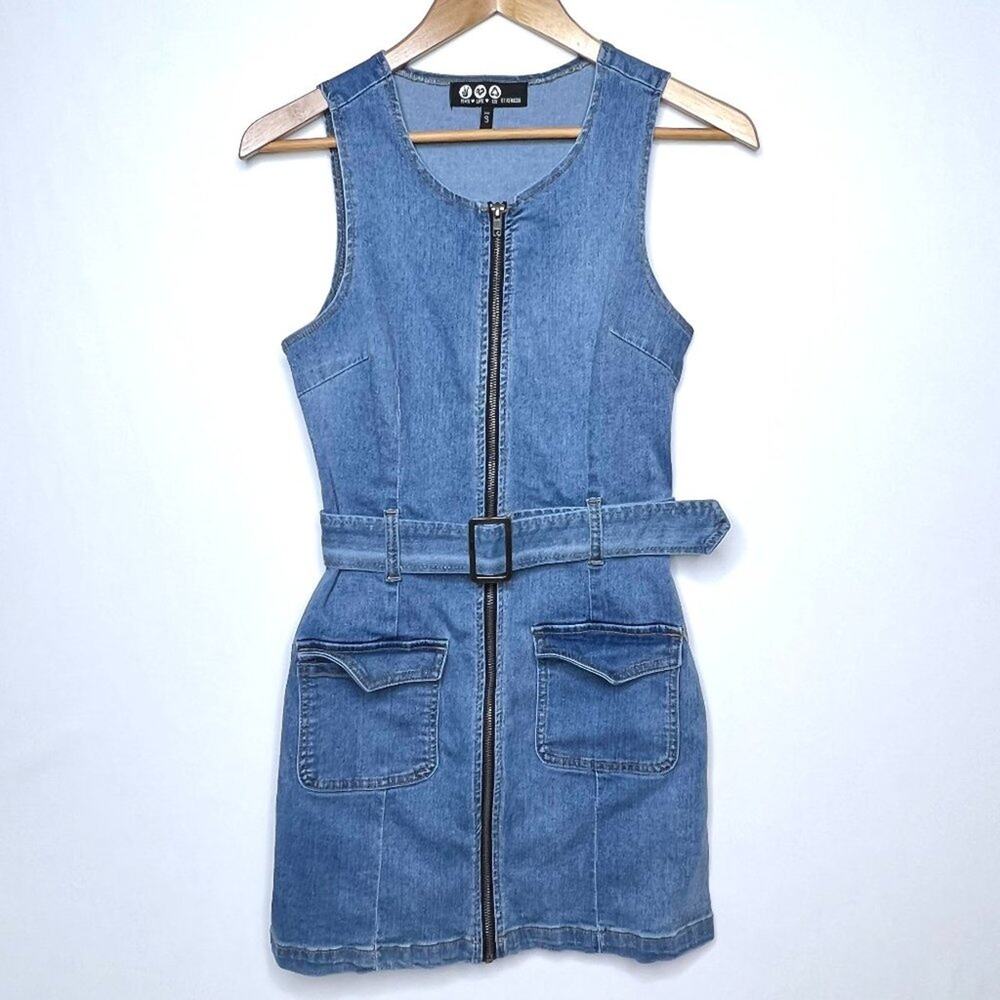 Rewash 90s Style Denim Belted Bodycon Dress Small - Picture 2 of 8